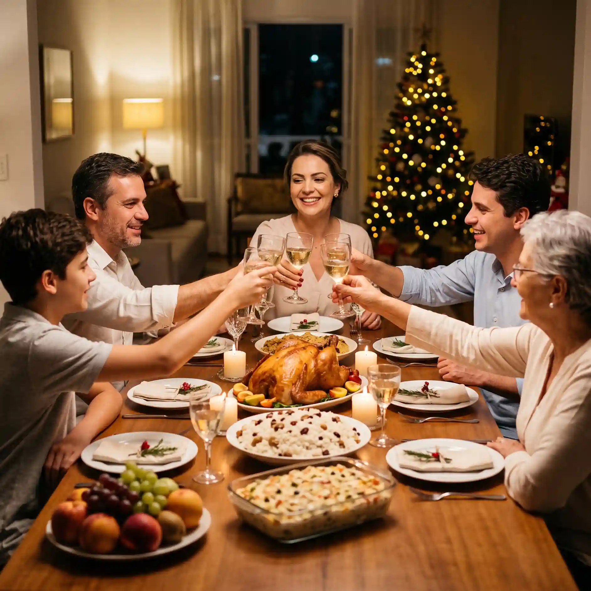 Mesa de Natal farta com velas